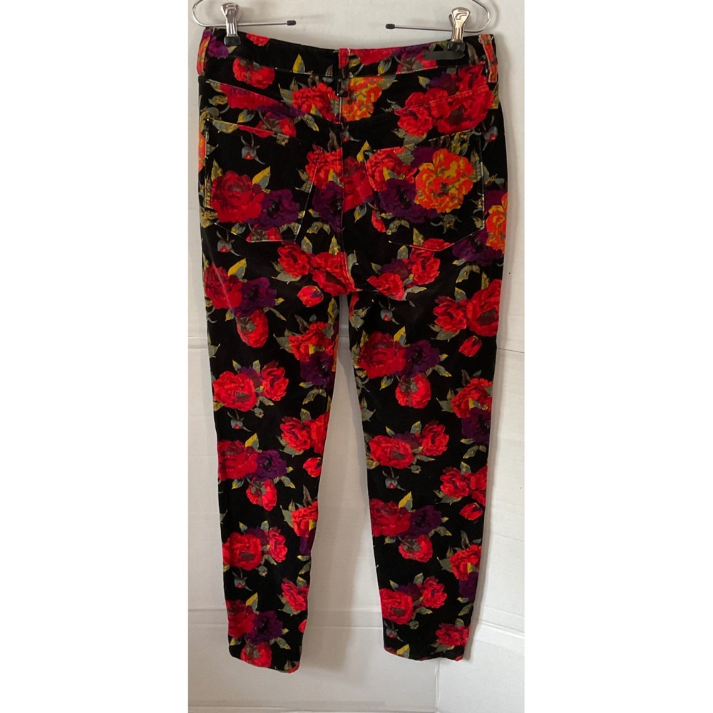Soft Surroundings Black Floral Velvet Pants Women's Size 8 Red Rose Print - Picture 7 of 15